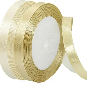 2-Roll Set Beige & Champagne Gold Satin Ribbon - 45.4 Meters Total 0.39 inch Wide Metallic & Neutral Satin Ribbon for Luxury Gift Wrapping & Premium Packaging, Gift Wrapping Supplies, Wedding Bouquets & Floral Arrangements