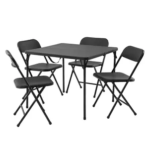 Resin 5 Piece Card Folding Table and Four Folding Chairs Set - Durable Resin, Fully Assembled, Ideal for Card Organization, Modern Design