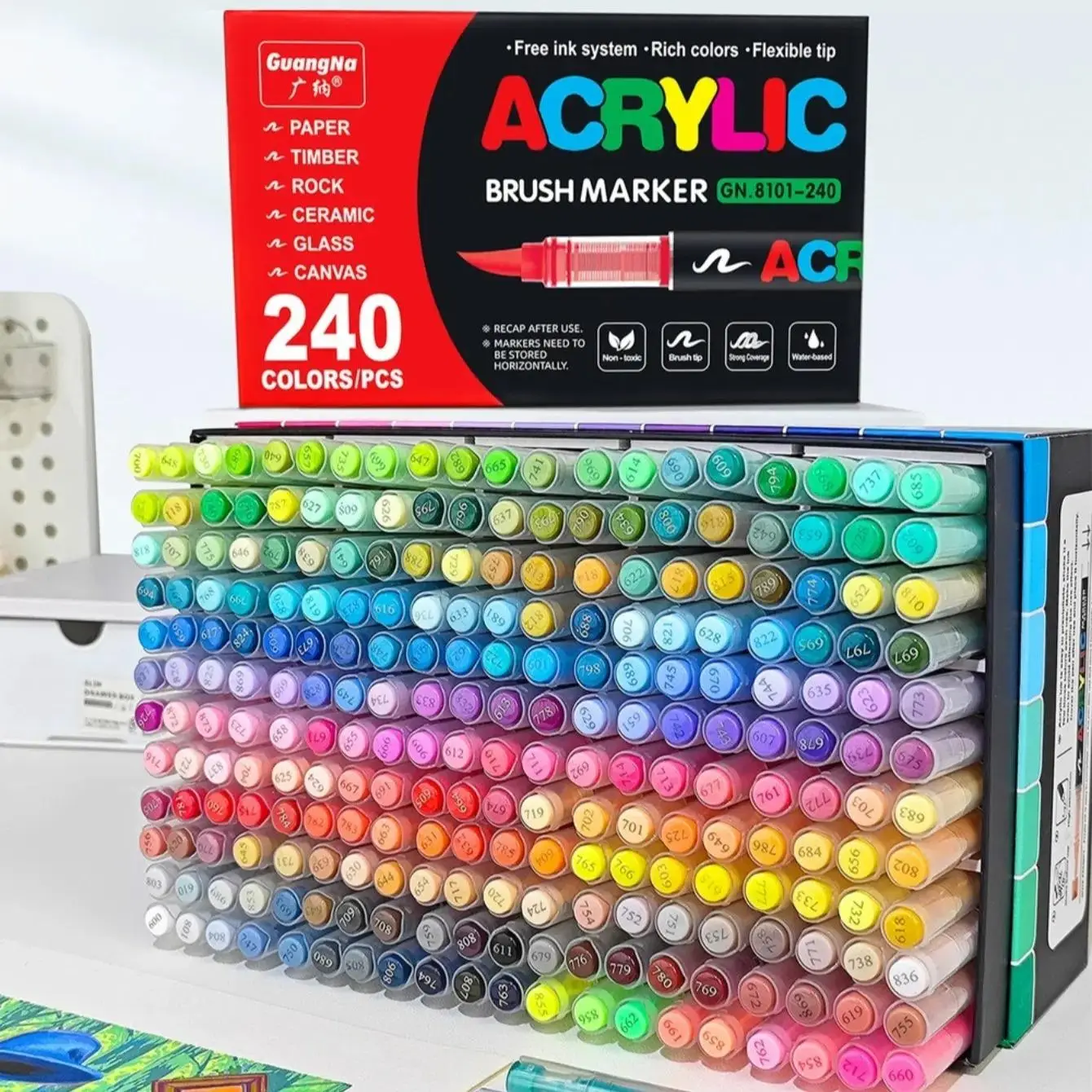 Acrylic Paint Marker Pen, 1 Set Acrylic Paint Brush Marker Set, Art Supplies for Rock, Wood, Plastic, Drawing, Fabric Painting & DIY Craft