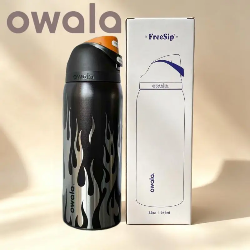 Owala FreeSip Insulated Stainless Steel Water Bottle – 24oz & 32oz Black Flame Edition, Leak-Proof Straw Lid, BPA-Free