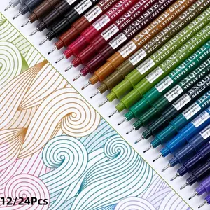 Needle Pen, Fine Point Pen with 12/24 Colors, Waterproof Archival Ink, 0.5mm Fineliner Ink Pens for Artist Illustration, Sketching, Anime, Manga, Technical Drawing and Scrapbooking, Fine Tip Markers