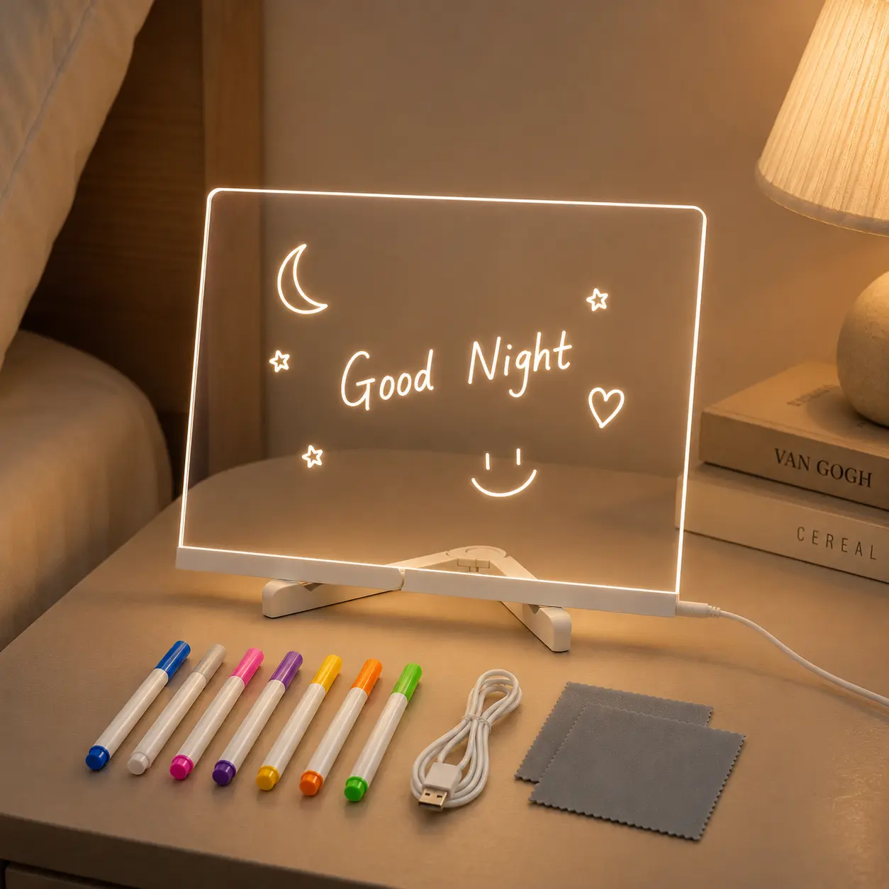 Light Up Dry Erase Message Board (LED Luminous) – Reusable Writing Pad with Color Markers & Stand, Ideal for Christmas Decor, Home Messages & Office Notes