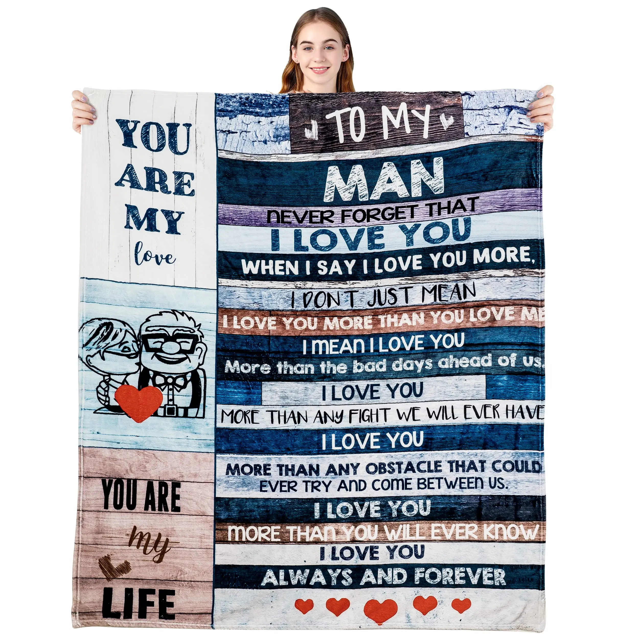 100% Polyester Wrinkle Resistant Flat Weave Blanket - Multi-Size (76cm×101cm/30x40in,81cm×122cm/32x48in,127cm×152cm/50x60in) - Personalizable "To My Man" Relaxing Wrap for Husband, Grandparents, Family, Friends - Modern Custom Gifts for Special Occasions