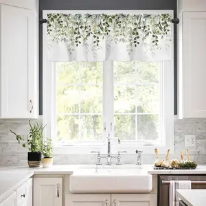 Spring Sage Green Eucalyptus Leaves Curtain Valance for Windows Watercolor Window Treatments 1 Panel Short Curtains for Kitchen Windows Bathroom Bedroom Corded Blinds Interior Decoration Accessories