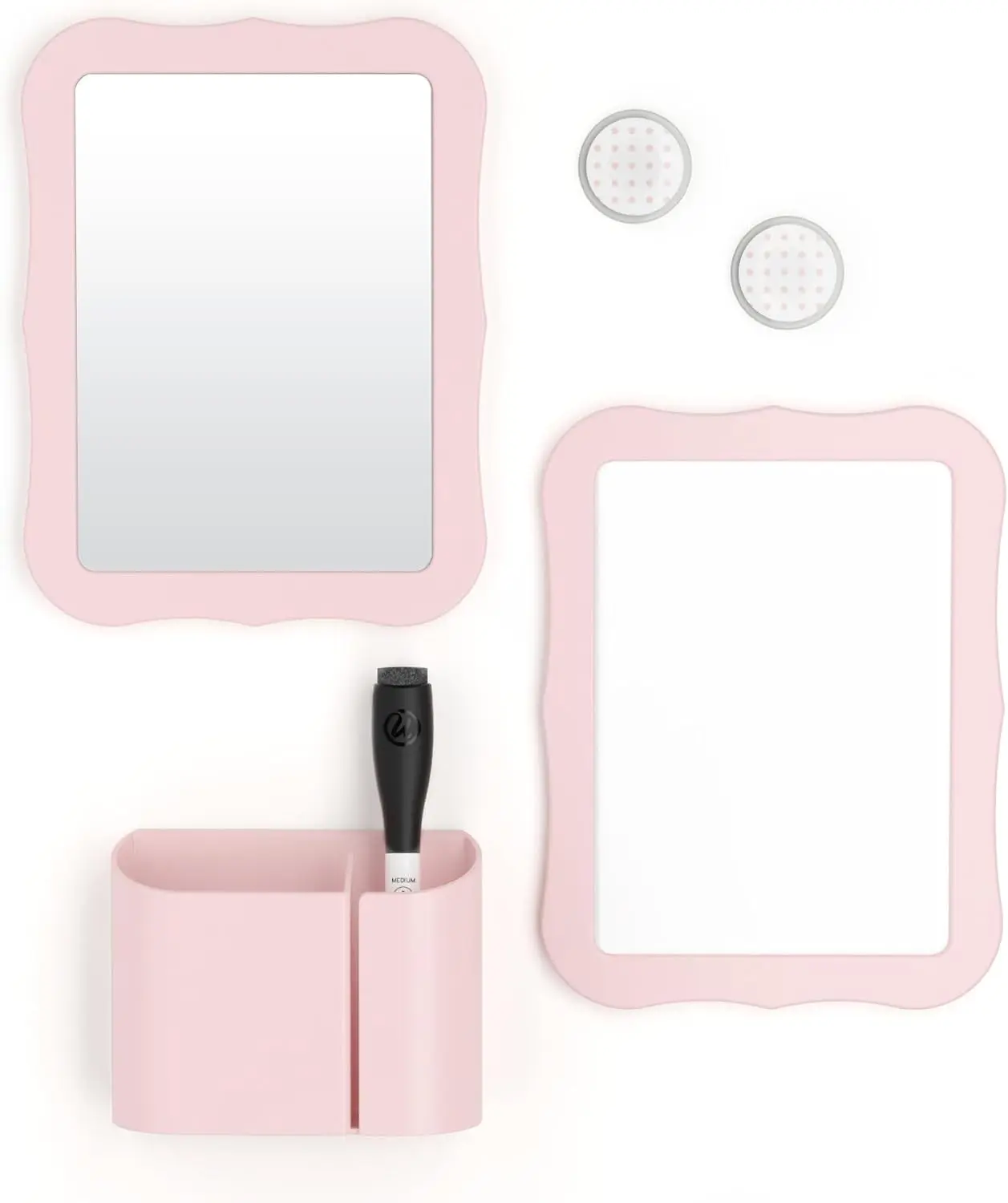 New Magnetic Locker Accessories & Decor Kit with Blush Cubist Colors, Irregular Design, Magnetic Mounts, and Mirror + Holder