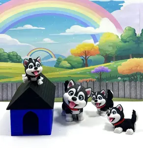 4pcs 3D Printed Cute Chibi Edition Husky, Articulated Fidget Baby Husky Dog, Poseable and Movable Animal Toy, Custom Pet Gift for Dog Lovers Decor Magical