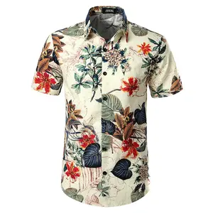 JOGAL Men's Flower Casual Button Down Short Sleeve Hawaiian Shirt
