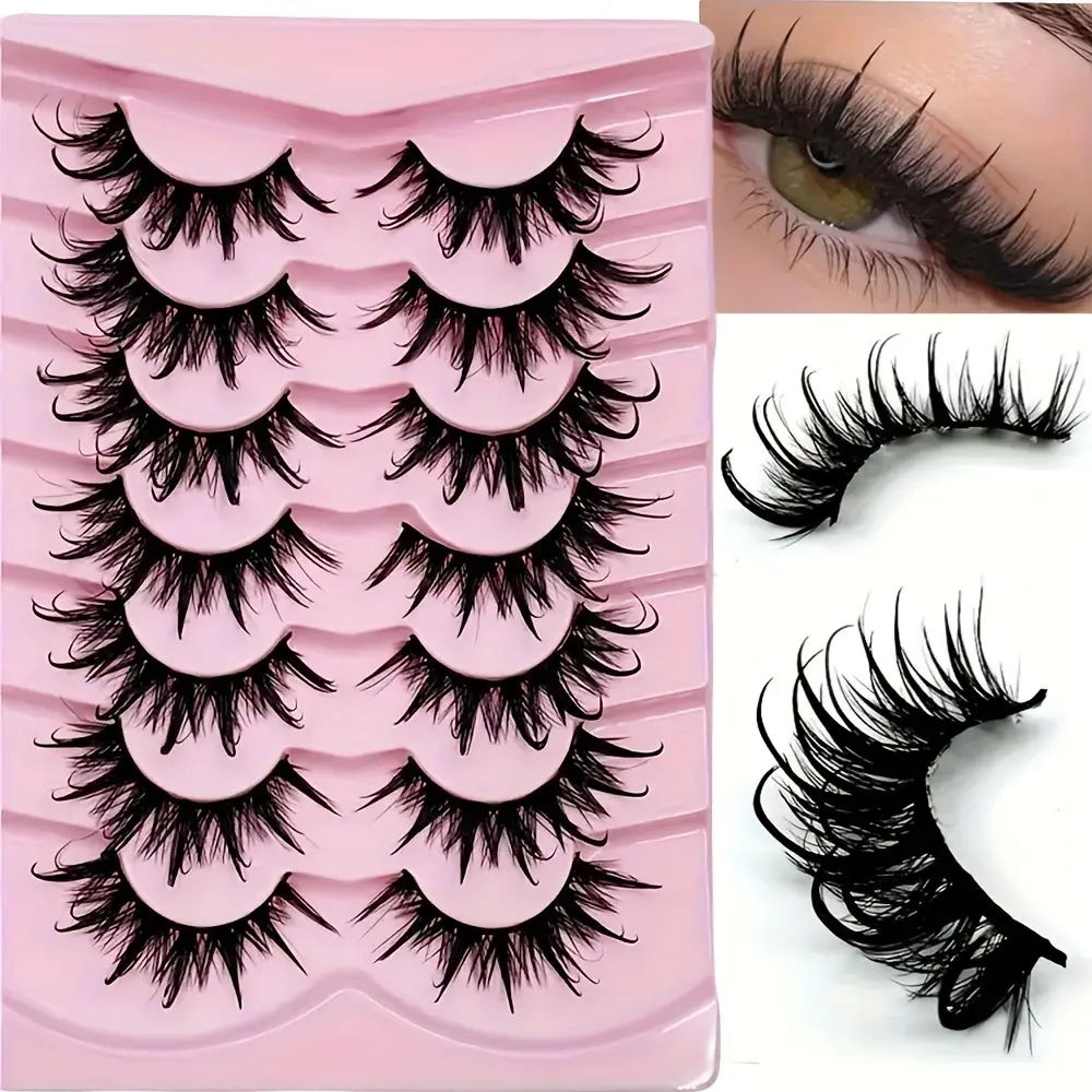 7 Pairs Wet Look Manga False Eyelashes Fluffy Lashes Spiky Wispy Thick Dramatic Faux Mink Lashes Reusable for Cosplay Anime Cosmetic Eye Makeup Beauty Supplies