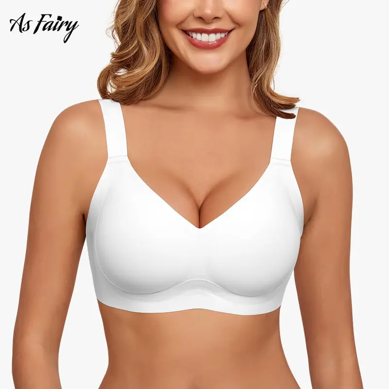 As Fairy Women's Plus Size Wireless Jelly Bra - Basic, Unlined, Breathable, Ruched, Seamless, Full Coverage, Pushup Support, Tshirt-Ready Everyday Bra for Plus-Size, Busty, Comfy, Curvy Wearers (Jelly Bralette Style), Plus-Size Everyday Bras, Busty Everyd