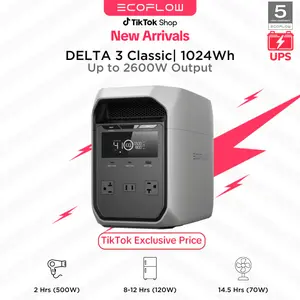 ECOFLOW DELTA 3 Classic, 1024Wh LiFePO4 Battery, 1800W AC/100W USB-C Output, 1 Hr Fast Charge, Solar Generator for Home Backup, Camping & RVs