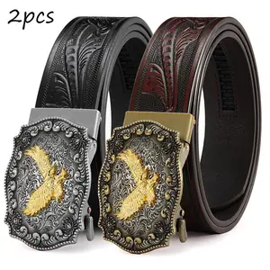 【2pcs】Automatic Ratchet Western Belt for Men | Cowboy Belt with Western Buckle | Ideal for Jeans & Business Wear | Perfect Father's Day & Birthday Gift Choice