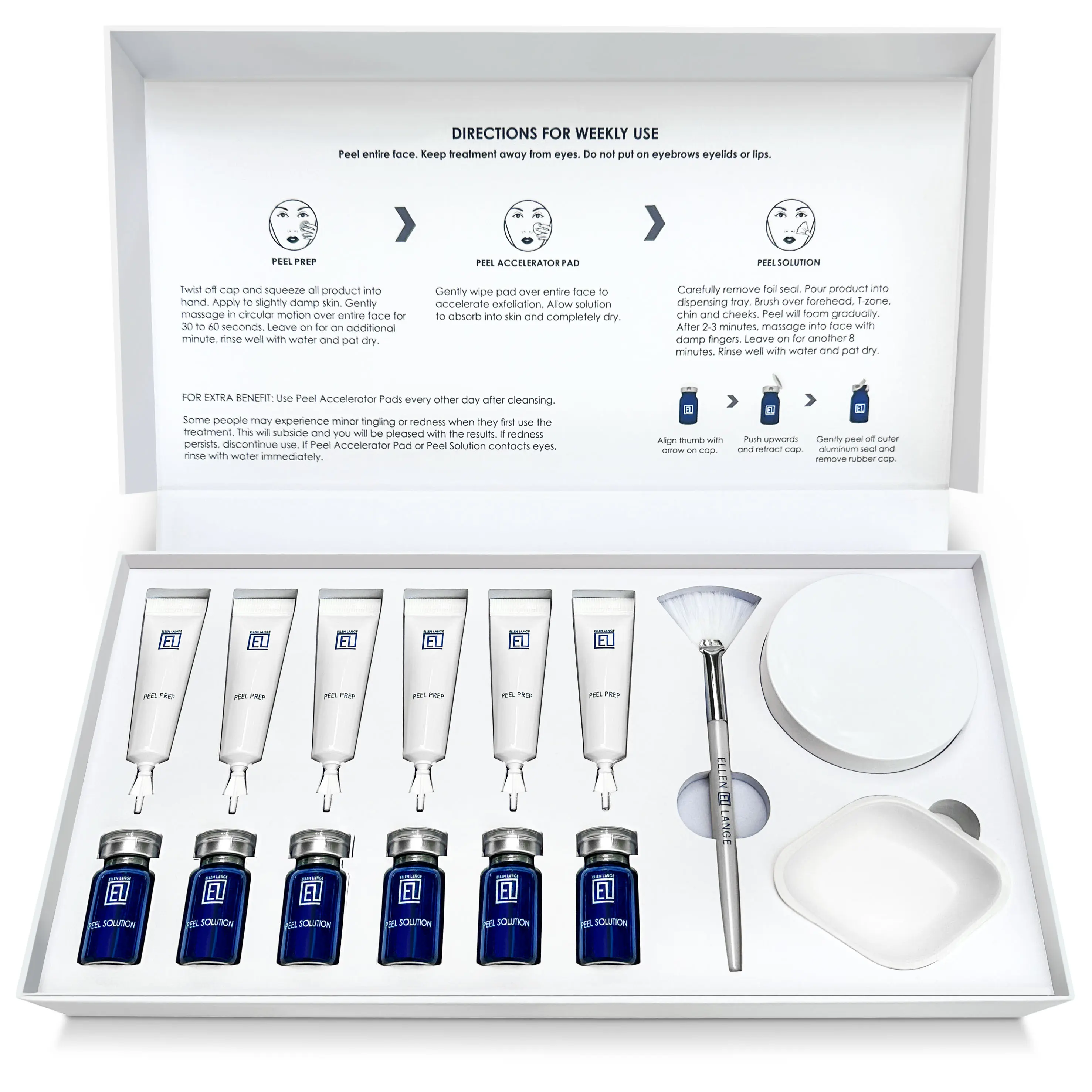 Ellen Lange Retexturizing Peel Skincare Foaming Gentle Glycolic Facial Treatment Kit with Brush