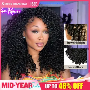 [NEW ARRIVAL] ISEE HAIR Burmese Curly Natural Black & Brown Highlight Human Hair Half Wig with Drawstraing InvisiFit Strap Glueless Wig for Beginners #SummerWins #DealsForYouDays summer hairstyles