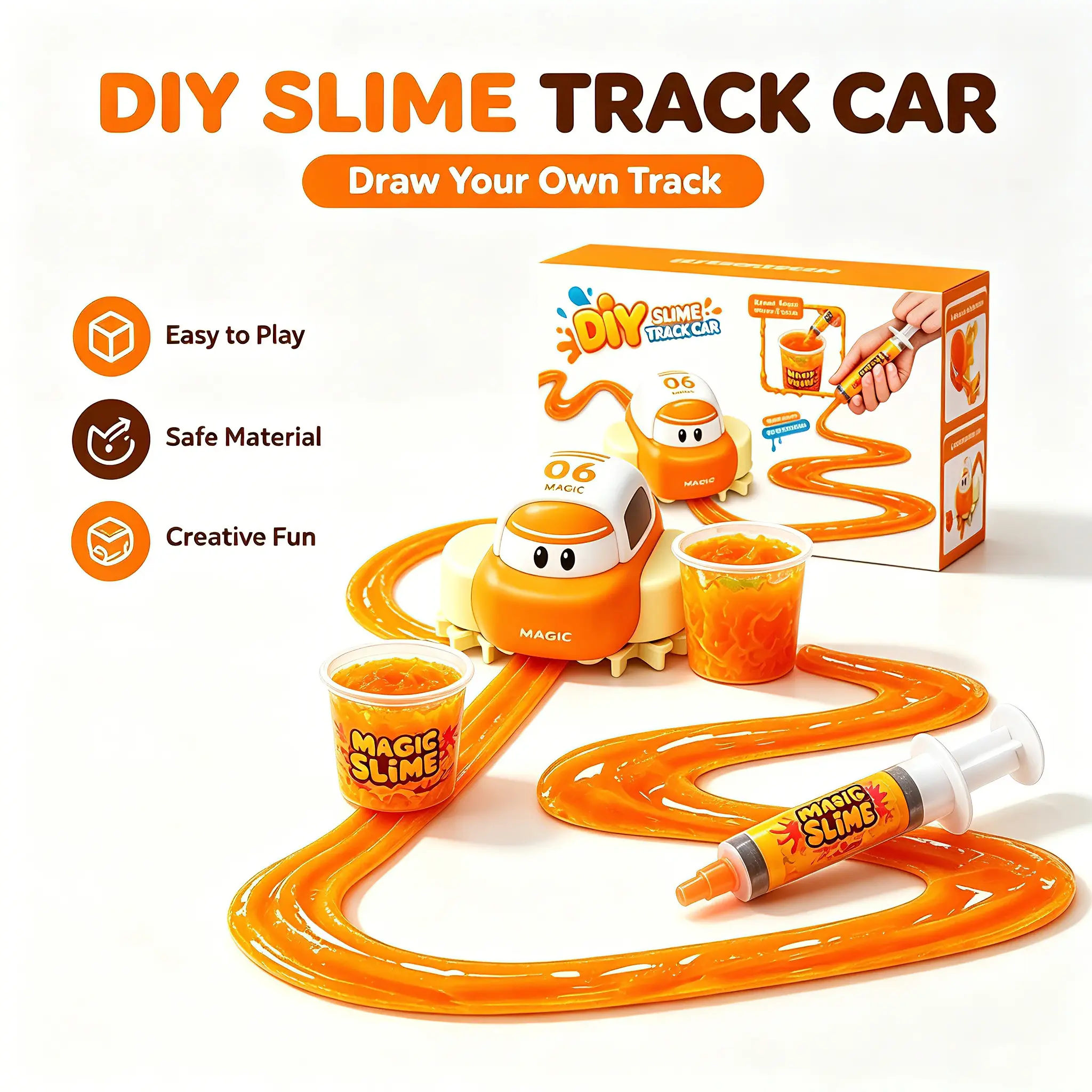 Electric Remote Control Race Track Car DIY Slime Road Builder Kit - Sensory Fidget STEM Toy, Creative Gift for Kids Ages 3+