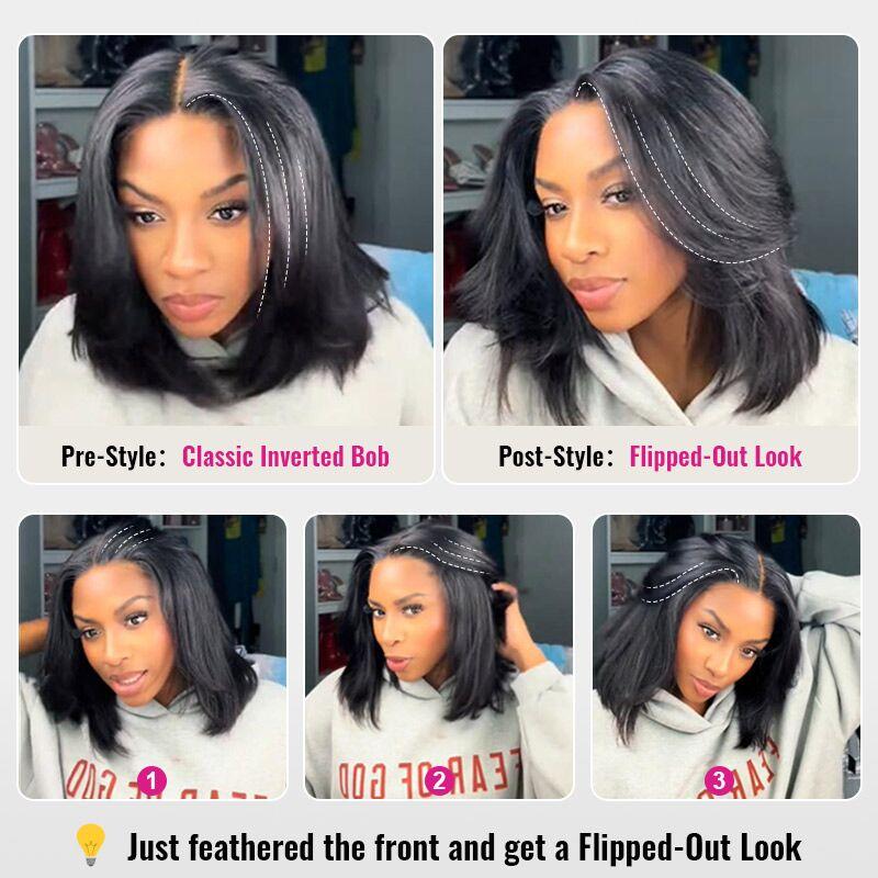 【Hot】ISEE HAIR Wear Go 9x6 Tpart Layered Cut Bob Yaki Straight Wig 180% & 250% Natural Black & Reddish Brown Deep Part Lace Glueless Wig #TikTokShopHolidayHaul