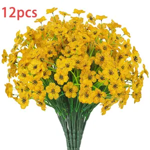 Artificial Flower, 12pcs Natural Style UV Protective Indoor Plants Faux Flower, Fake Flowers Outdoor, Decorative Outdoor Flower Bouquet for Home Garden Party Wedding Balcony Office, Decoration Items