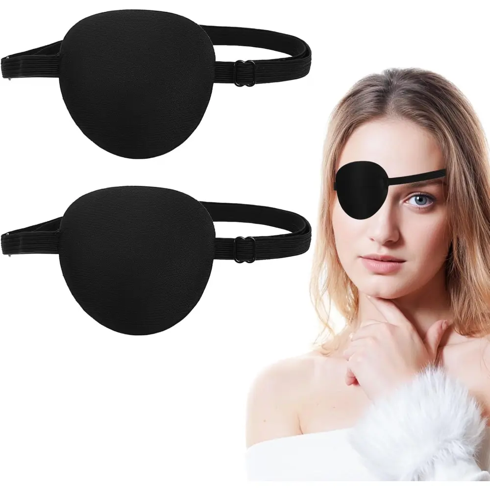 Eye Patch Medical, 2PCS Black Eye Patches for Adults, 3D Medical Eyepatch Adjustable Soft Lazy Piratel Eye Mask for Left or Right Eyes, Reusable One Eye Cover for Cosplay Pirate Costume Daily