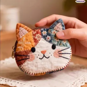 Cute Cat Cosmetic Bag for Women & Girls, Contrast Color Patchwork Makeup Pouch, Portable Zipper Storage Bag for Travel, School Supplies, Pencil Case & Daily Organization