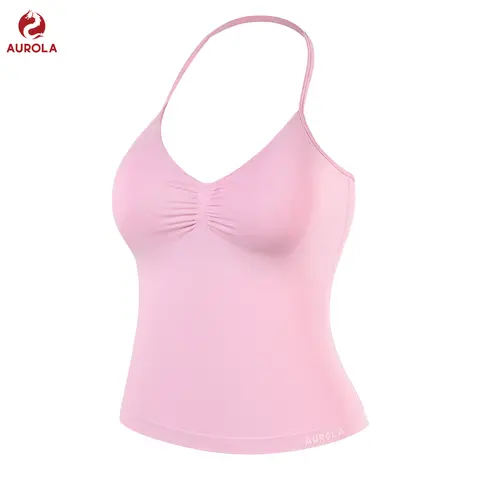 AUROLA Influence Longline Strappy Workout Halter Tops for Women,Removable Cups Padded Bras Impact Gym Yoga Sleeveless Top Fitness Outfits Shaping Vest