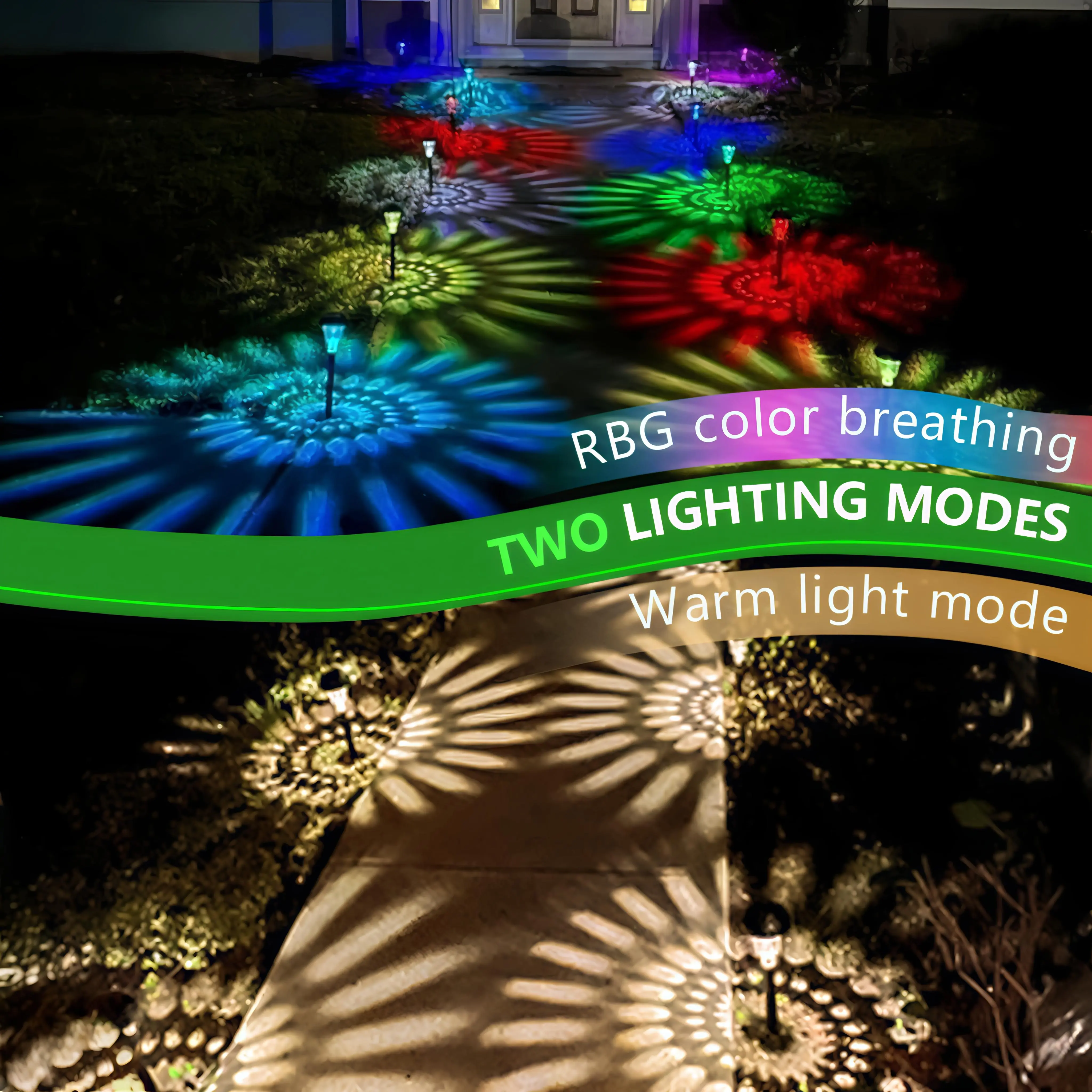 Nofibuk Dual-Tone Solar Pathway Lights | Auto Color Transition + Warm White | Waterproof Outdoor LED Landscape Lighting Garden