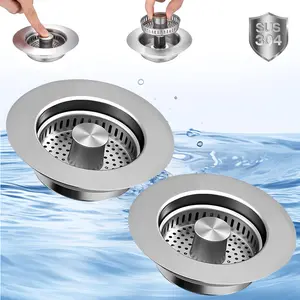 Upgraded 3-in-1 Kitchen Sink Drain Strainer, Stainless Steel Pop-Up Stopper, Anti-Clogging Basket, Fast Drainage Plug, Fits US Standard 3.5-Inch Drain
