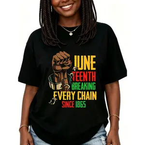 Men's Cotton Short-Sleeve Graphic T-Shirt - June 19 Breaking Every Chain Since 1865, Unisex Fit, Summer Gift, Streetwear Top