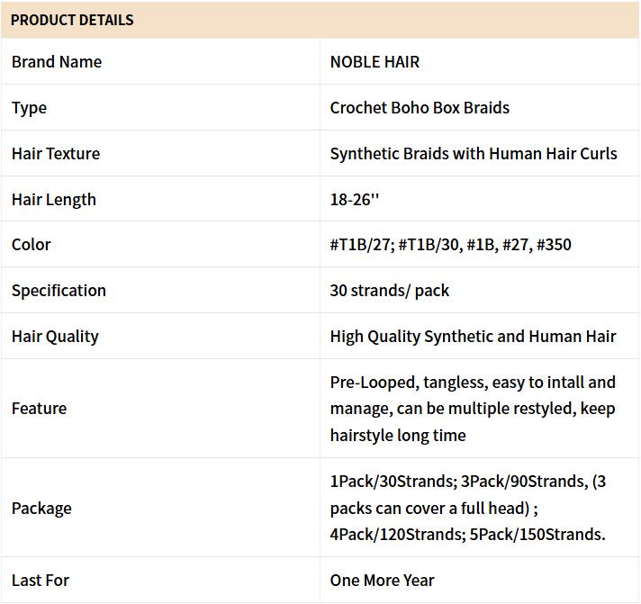 Noble Pre-looped Ombre Crochet Boho Box Braids With Human Hair Curls Curly Ends No Tangle Full and Thick