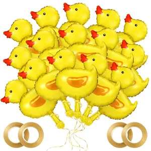 30 Pcs Duck Balloon Mini Duck Shape Foil Balloon With 4 Rolls Gold Ribbons For Birthday Baby Shower Party Decoration