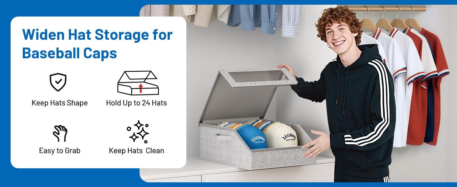 Large Stackable Hat Storage Boxes for Baseball Caps with Handle, Hat Organizer Rack for Wardrobe, Closet, Bedroom, Shelf and Home Organization, Space-Saving Storage for Hats and Men’s Gifts carry
