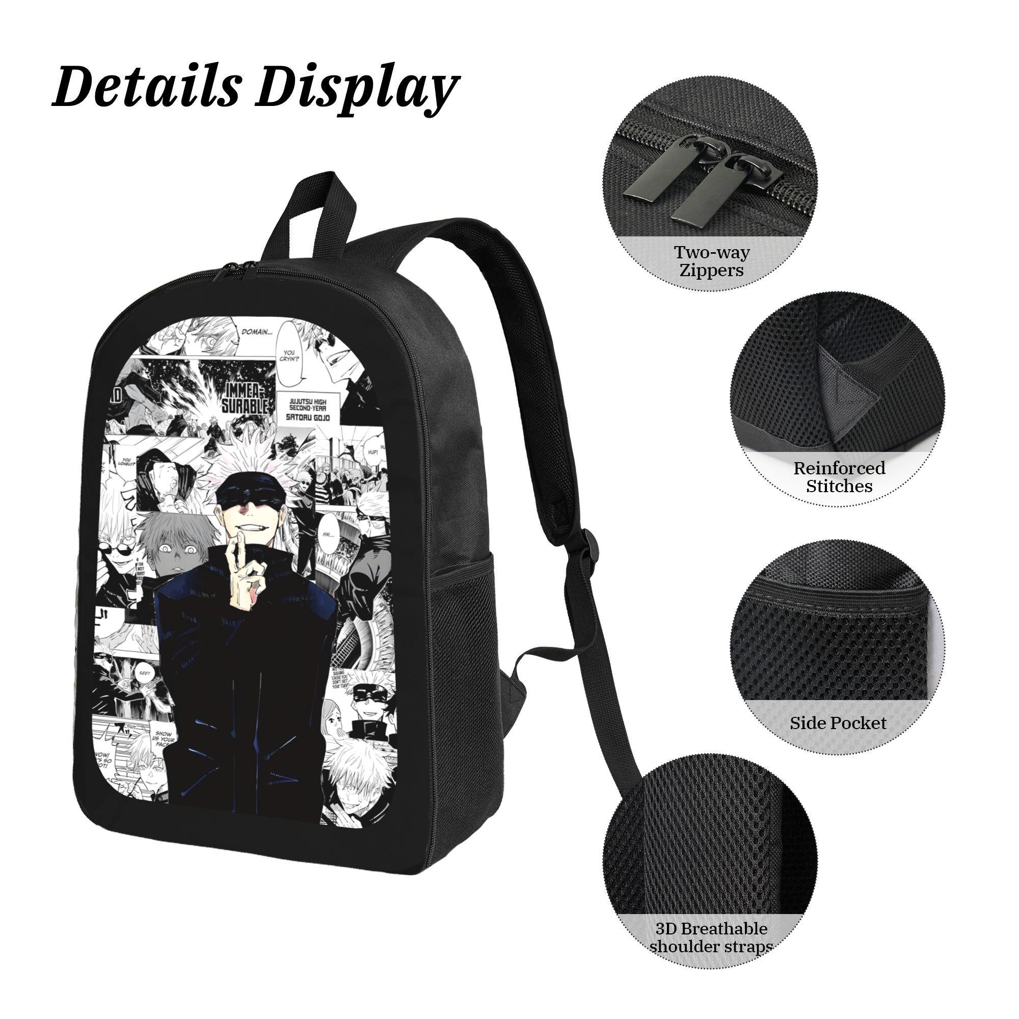 3Pcs Set Anime Gojo Satoru Backpack School Travel Casual Daily Student Laptop Bag Pencil Case Lunch Bag Set Lightweight Comfortable Teen Kids Fans Gift