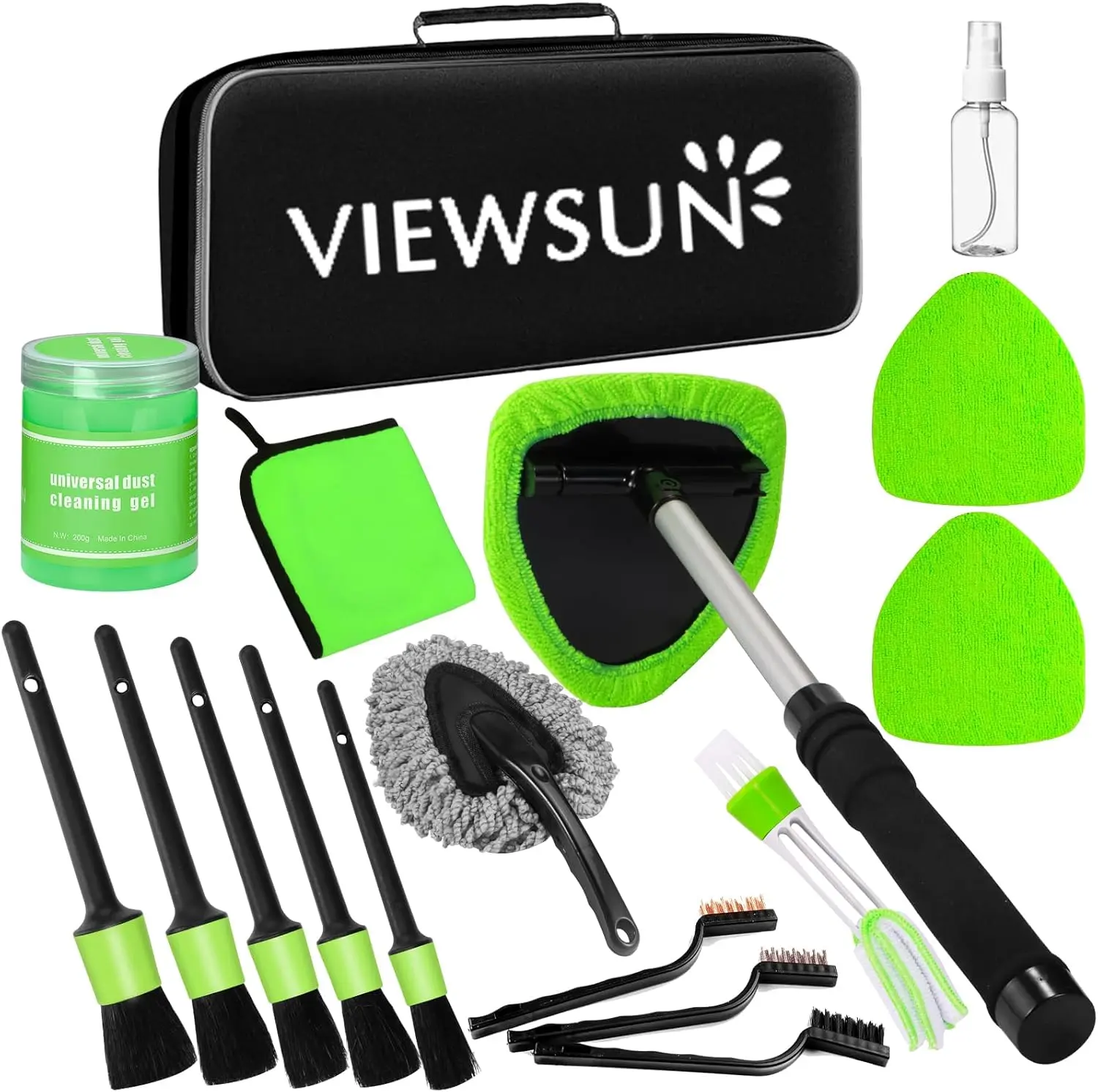 【summerfinds】Viewsun Windshield Cleaner Tool, 17Pcs Car Interior Cleaning Kit, Detailing Kit Interior Cleaner, Car Detailing Brushes, Cleaning Gel, Inside Cleaning Supplies Accessories for Trucks, SUVs, RVs Window，Summervibes