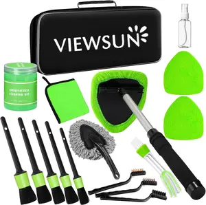 Viewsun Windshield Cleaner Tool, 17Pcs Car Interior Cleaning Kit, Detailing Kit Interior Cleaner, Car Detailing Brushes, Cleaning Gel, Inside Cleaning Supplies Accessories for Trucks, SUVs, RVs Window