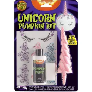 3D Unicorn Pumpkin Decorating Kit with Horn, Paint, Sponge & Jewels