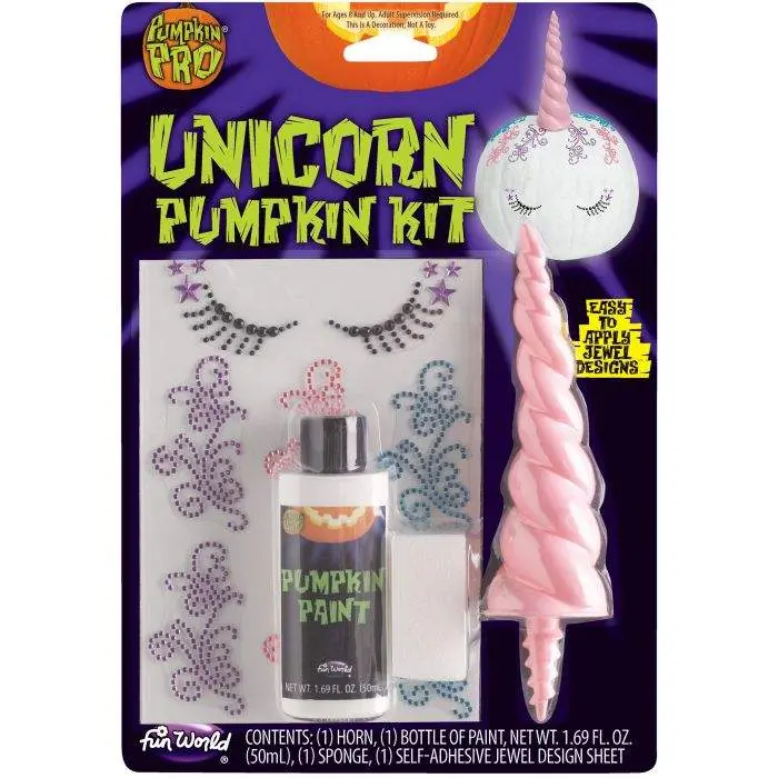 3D Unicorn Pumpkin Decorating Kit with Horn, Paint, Sponge & Jewels