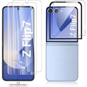 for Samsung Galaxy Z Flip 7 Screen Protector, 2 Pack Inner Flexible TPU Film & 1 Pack Outer Tempered Glass Screen Protector, Anti-Scratch, No Bubbles