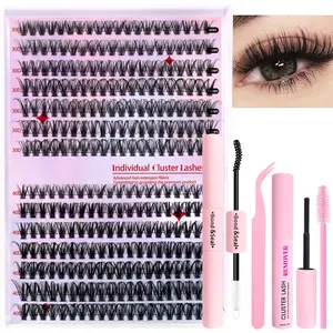 DIY Lash Extension Kit 280Pcs Lash Clusters 30D+40D D Curl Individual Lashes 9-16mm Thin Cluster Eyelash Extensions with Lash Bond and Seal, Glue Remover, Tweezers & Brushes for Self Application at Home