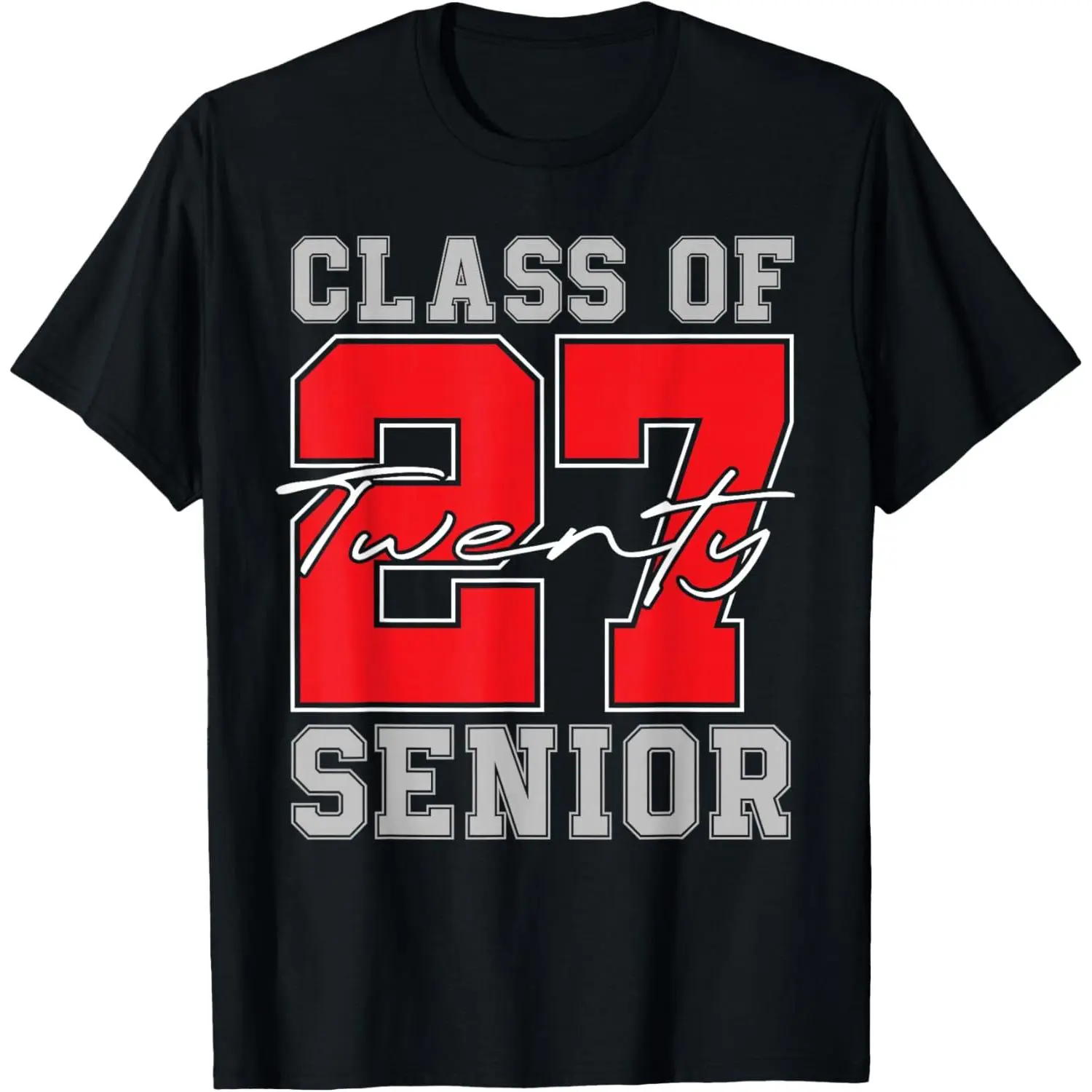Class of 2027 Relaxed Unisex Classic Combed Cotton Short-Sleeve Crew Neck Sports Top, Pre-Shrunk Loose-Fitting, High-Definition Digital Print, Breathable, All-Season Casual Basic, All Seasons, Round