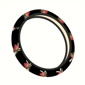 1pc 1.6 x 15 inch Vintage Strawberry with Bow Pattern car steering wheel cover, non-slip and comfortable, car interior accessory, no inner ring, easy to install and remove, suitable for all car models, a gift for car enthusiasts, holiday gift, 1.27LYY-4