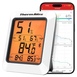 ThermoPro TP350 Bluetooth Hygrometer Thermometer with App Control, 2-Year Data Storage, Precision NTC Sensors, Large Backlit Display for Accurate Temperature & Humidity Monitoring