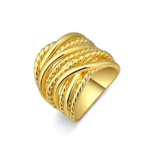 Aprilery Intertwined Metallic Band Ring – Retro Textured Statement Jewelry for Women