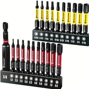 Magnetic Hex Allen Wrench Set 20+1pc (Metric&SAE) Hex Bit Set, S2 Alloy Steel Allen Wrench Drill Bit Set with Magnetic Tips, 1/4 Hex-shank 2" Impact Allen Key Bits Set with 2.3" Hex Extension, Precision CNC Machining