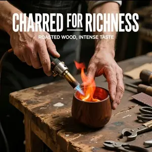 Handcrafted Charred Roasted Wood Whiskey Tumbler, Rustic Uncharred Solid Wood Bourbon Cup, Food Safe Vintage Wooden Whiskey Drinkware, Heavy Duty Oak Wood Whiskey Glassware Alternative, Unique Whiskey Gifts for Men, Home Bar Man Cave & Bar Cart Essentials