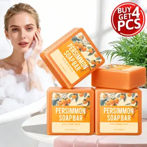 4pcs-Persimmon Soap Bar, Persimmon Soap, Persimmon Soap For Body Smell Control, Cleaning Body And Control Smell, Rich In Persimmon Extract, Moisturizing Skin Care, Equipped With Bubble Net, Can Be Used On Both Face And Body, Christmas Gift
