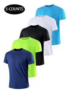 Men's Solid Color Short Sleeve Sports Tee, Quick Drying Breathable Crew Neck T-Shirt for Gym Workout Running, Training Shirt, Casual Sportswear for Summer, Athletic Top