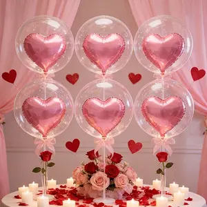 12pcs Creative Proposal Balloon Set, Includes 6 Transparent Plastic Round Balloons, 6 Heart Foil Balloons, Perfect for Birthday, Valentine's Day, Wedding, Heart Shaped Balloons