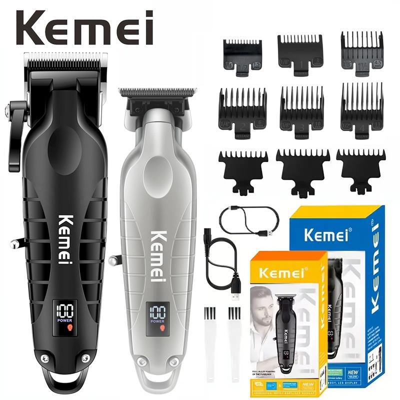 Kemei 2 Pieces 1 Set Professional Cordless Hair Clipper and Trimmer Kit 2290 2293 Rechargeable Lithium Battery Haircut Machine Barber Fade Clipper Zero Gap T Blade Trimmer Taper Grooming Tool for Men Home and Salon