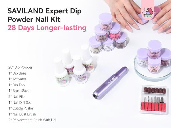 SAVILAND Dip Powder Nail Kit with Drill: 20 Winter Colors Pink Nude Grey Dip Powder Starter Kit with Nail Drill, Dip Base, Activator, Top Coat & Brush Saver for DIY Manicure Gift