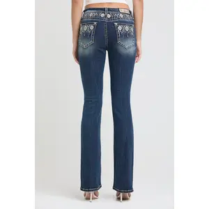 Aztec Colored Embroidery Yoke Bootcut Jeans