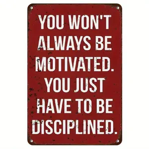 Vintage-Inspired 'to Be Disciplined' Metal Gym Sign - Retro Motivational Wall Art with Rustic Red Background & White Text, Perfect for Home Gyms, for Man Caves, Offices & Gifts, Easy Hang Design with Pre-Drilled Holes, Gym Accessories