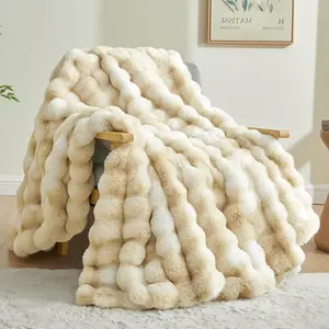 Faux  Throw Blanket for Couch, Decorative Tie-Dye Khaki Plush Bubble Blanket - Super Soft & Cozy  Faux   Blanket for Women , 50x60 Inches